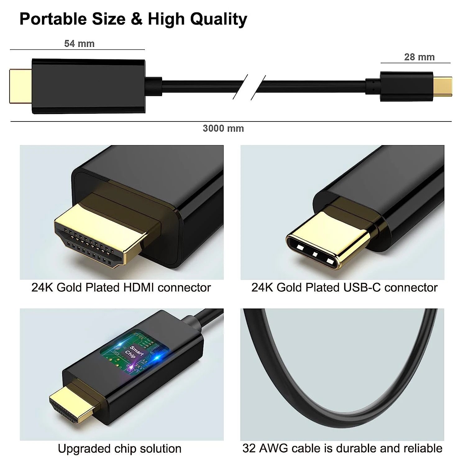 USB-C till HDMI-kabel 4K 60Hz – 1,8 meter Svart USB-C till HDMI-kabel 4K 60Hz – 1,8 meter Svart