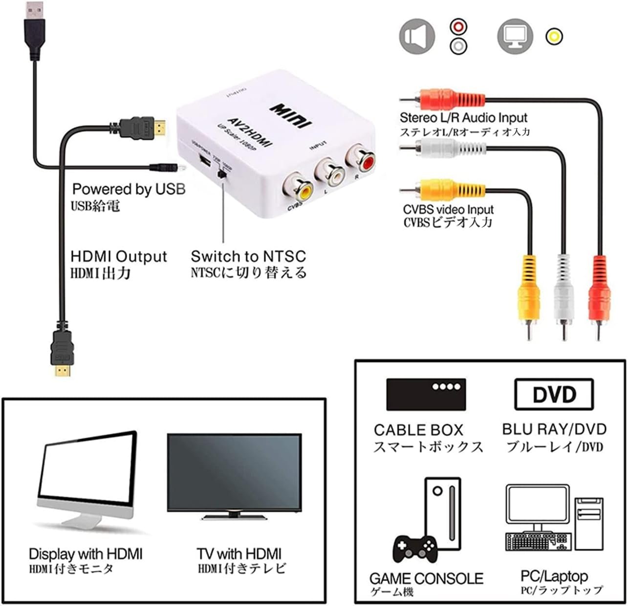RCA AV till HDMI Converter / Adapter 1080P Universal Svart RCA AV till HDMI Converter / Adapter 1080P Universal Svart