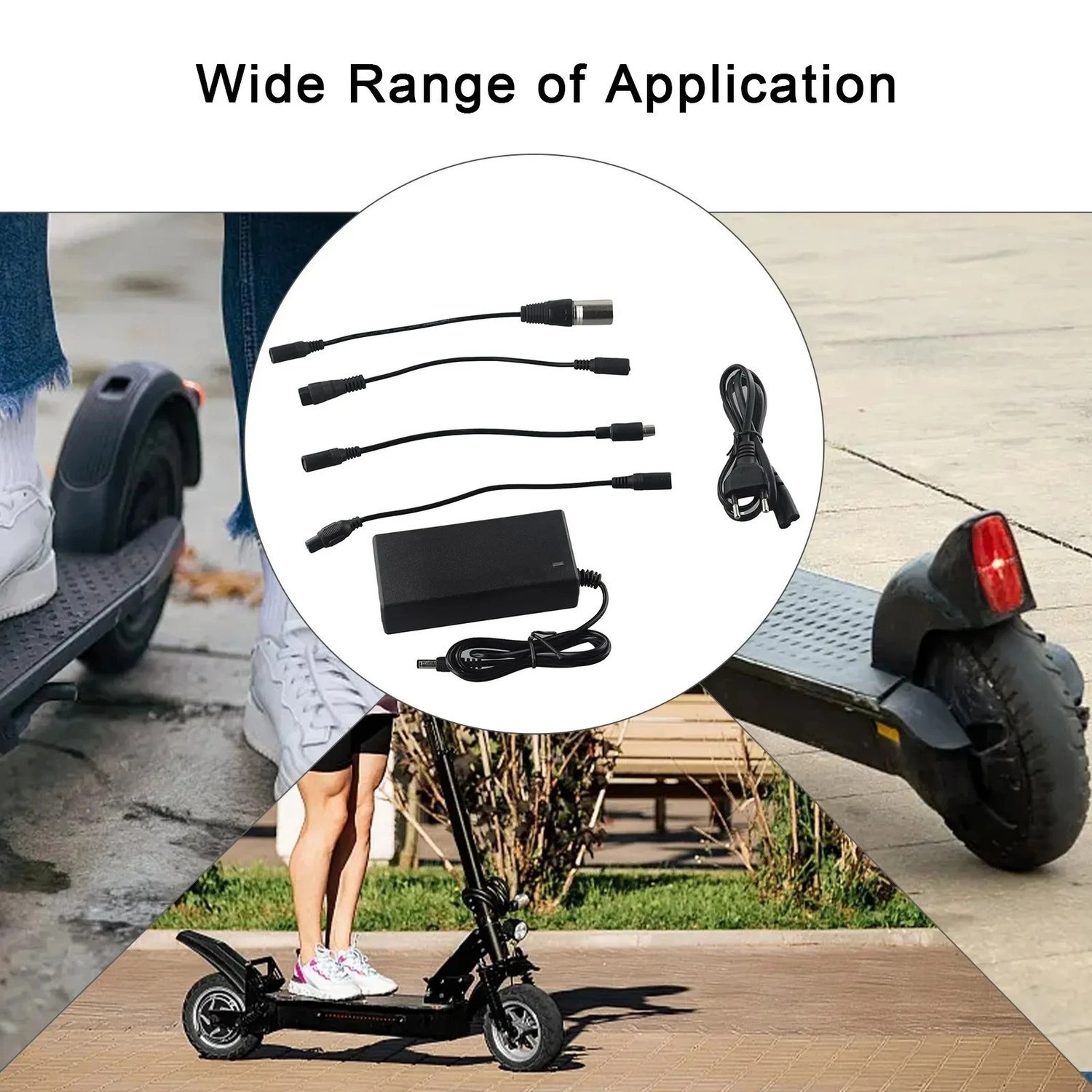 Laddare för elscooter, 42V 2A – med 5 olika kontakter Laddare för elscooter, 42V 2A – med 5 olika kontakter