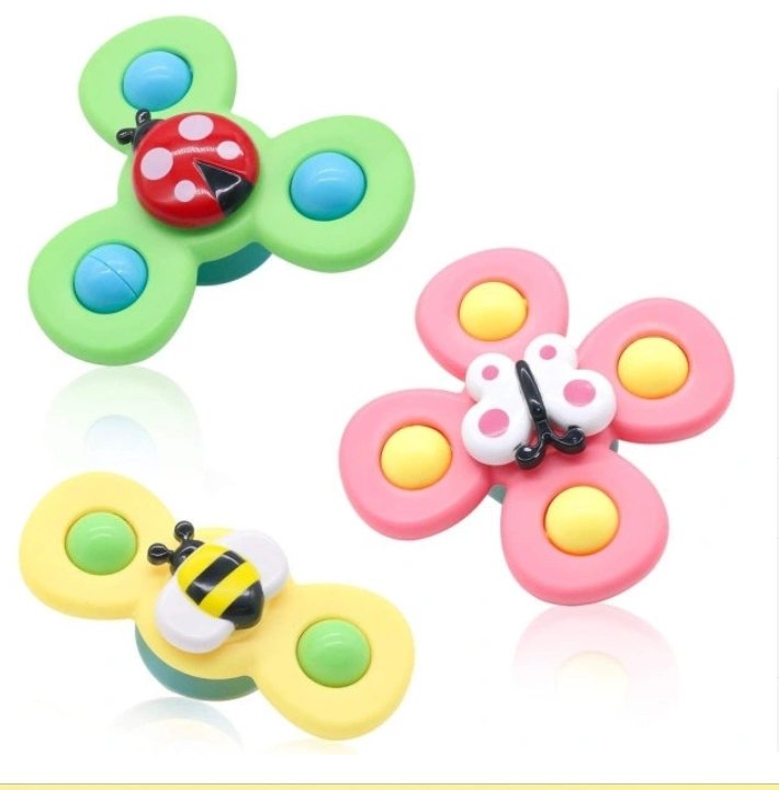 3 st Fidget Spinners med sugkopp – Färgglada snurrleksaker för barn